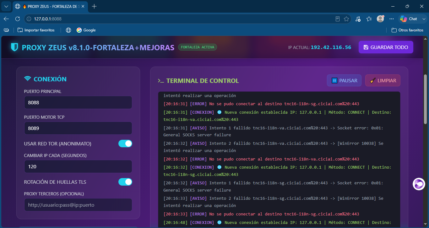 Seguridad y bloqueos de Proxy Zeus